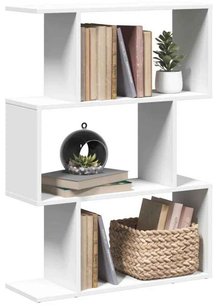 Βιβλιοθήκη Διαχωριστικού Δωματίου 3 Επιπέδων Λευκό 70 x 24 x 97 εκ. από Τεχνητό Ξύλο