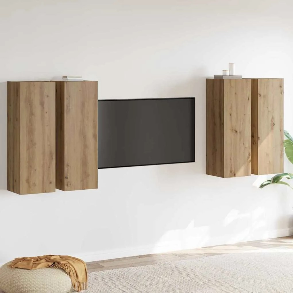 vidaXL Σύνολο Ντουλαπιών Τηλεόρασης Επιτοίχιο 4 pcs artisan δρυς