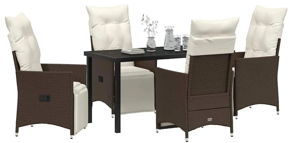 vidaXL Σέτ φαγητού για κήπο με μαξιλάρι 5 pcs Καφέ Πολυ ράταν