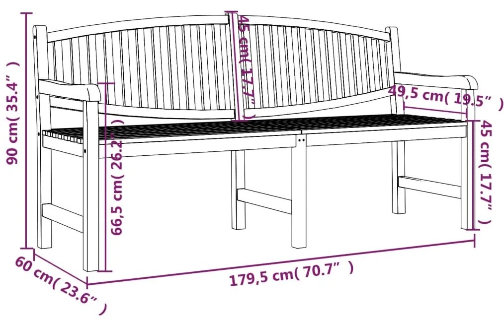 vidaXL Παγκάκι Κήπου 179,5 x 60 x 90 εκ. από Μασίφ Ξύλο Teak