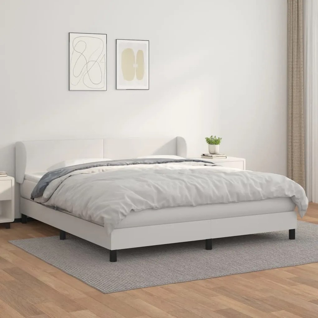 vidaXL Κρεβάτι Boxspring με Στρώμα Λευκό 180x200 εκ. Συνθετικό Δέρμα