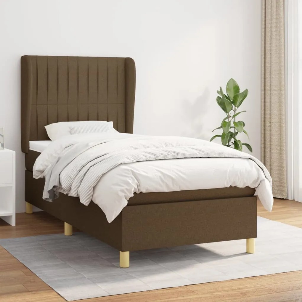 vidaXL Κρεβάτι Boxspring με Στρώμα Σκούρο Καφέ 100x200 εκ. Υφασμάτινο