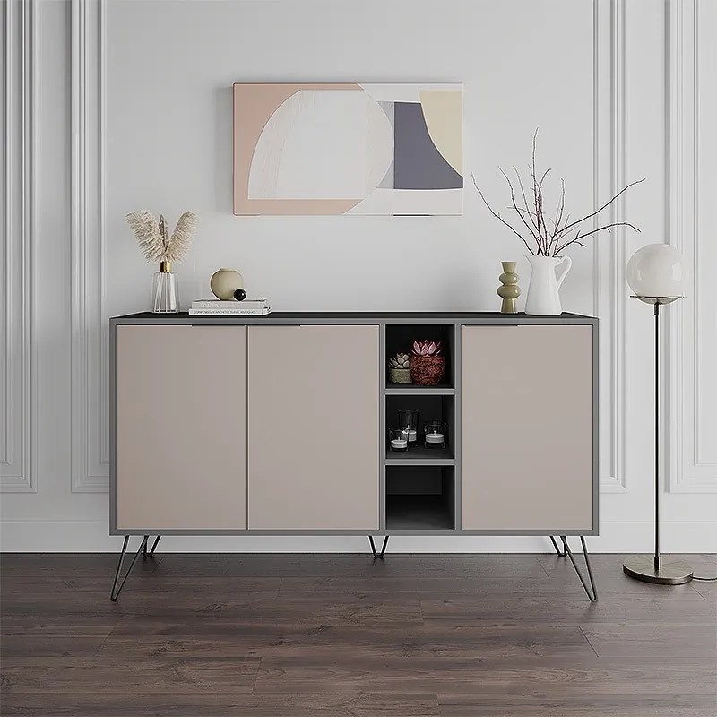 Megapap Μπουφές Clara Ανθρακί - Ανοιχτή Μόκα 142x35,6x83εκ.