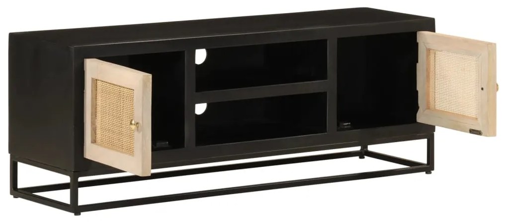 vidaXL Έπιπλο Τηλεόρασης Μαύρο 110x30x40εκ.Μασίφ Ξύλο Μάνγκο &amp; Σίδηρος