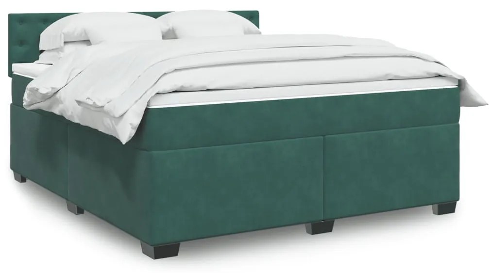 vidaXL Κρεβάτι Boxspring με Στρώμα Σκούρο Πράσινο 180x200εκ. Βελούδινο