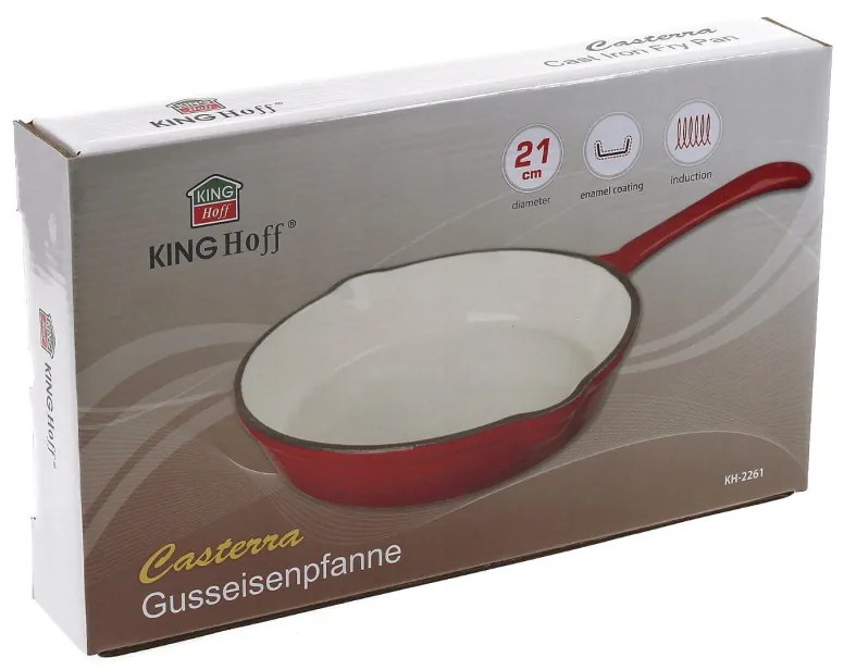Τηγάνι από Χυτοσίδηρο με Λαβή Kinghoff KH 2261, 21 cm, Εμαγιέ, Κατάλληλο για φούρνο, Κόκκινο