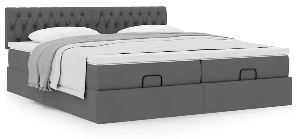 Οθωμανικό κρεβάτι με στρώματα Σκούρο γκρι 160x200cm ύφασμα