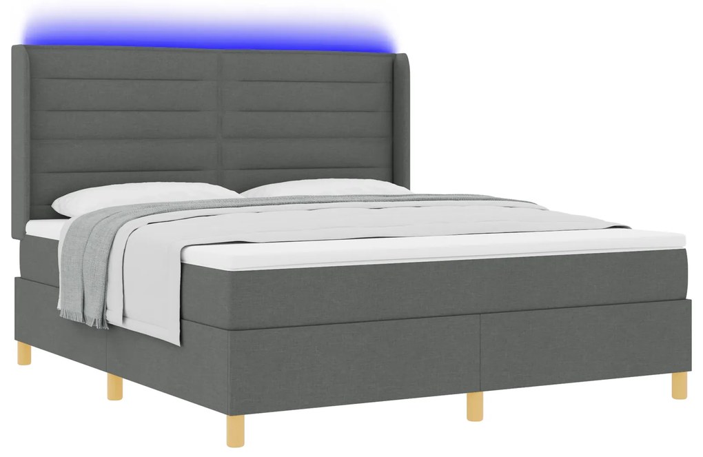 vidaXL Κρεβάτι με Στρώμα & LED Σκούρο Γκρι 180x200 εκ. Υφάσματος