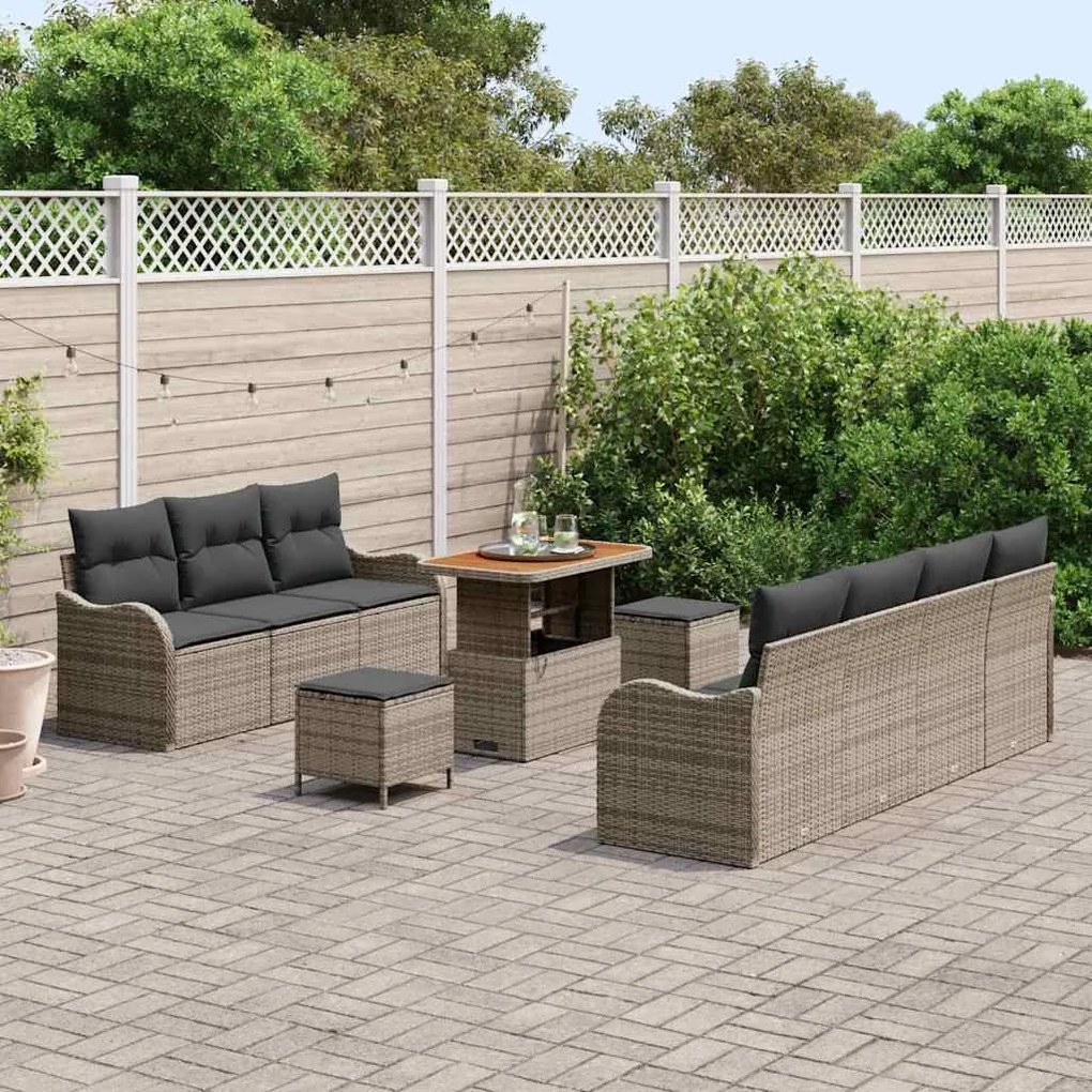 vidaXL Σετ Καναπέ Κήπου Ρυθμιζόμενο ύψος 10 pcs Γκρι συνθετικό ρατάν