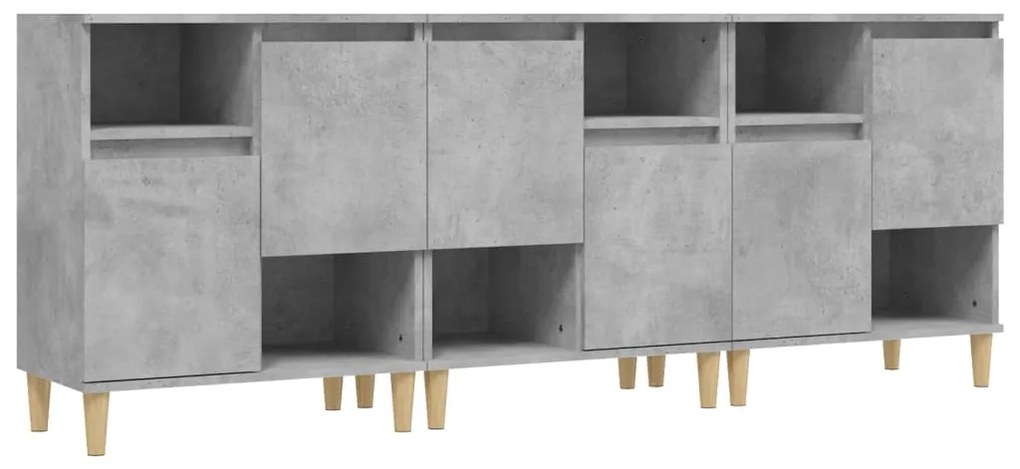 vidaXL Ντουλάπια 3 τεμ. Γκρι Σκυροδέματος 60x35x70 εκ. Επεξεργ. Ξύλο