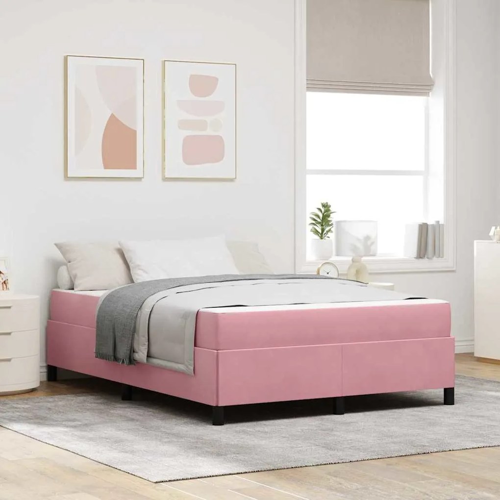 vidaXL Σκελετός Κρεβατιού Άλλο Ρόζ και Λευκό 140 x 200 cm Βελούδο