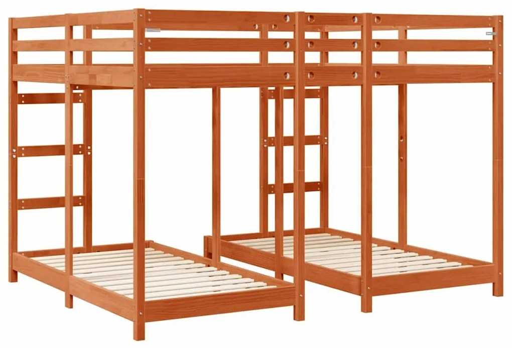 vidaXL Σκελετός Κουκέτας Τριών Επιπέδων Καφέ κεριού 160 x 200 cm