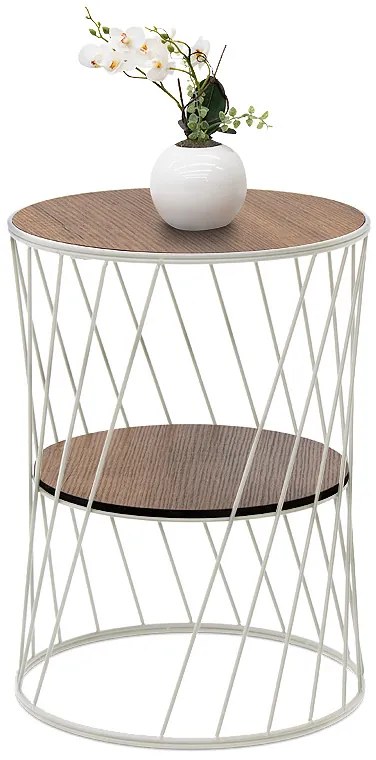 Βοηθητικό τραπεζάκι Jaspin Megapap μεταλλικό - Mdf χρώμα λευκό - καρυδί 32x32x44εκ.