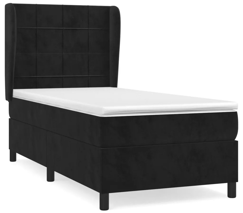 vidaXL Κρεβάτι Boxspring με Στρώμα Μαύρο 90x200 εκ. Βελούδινο