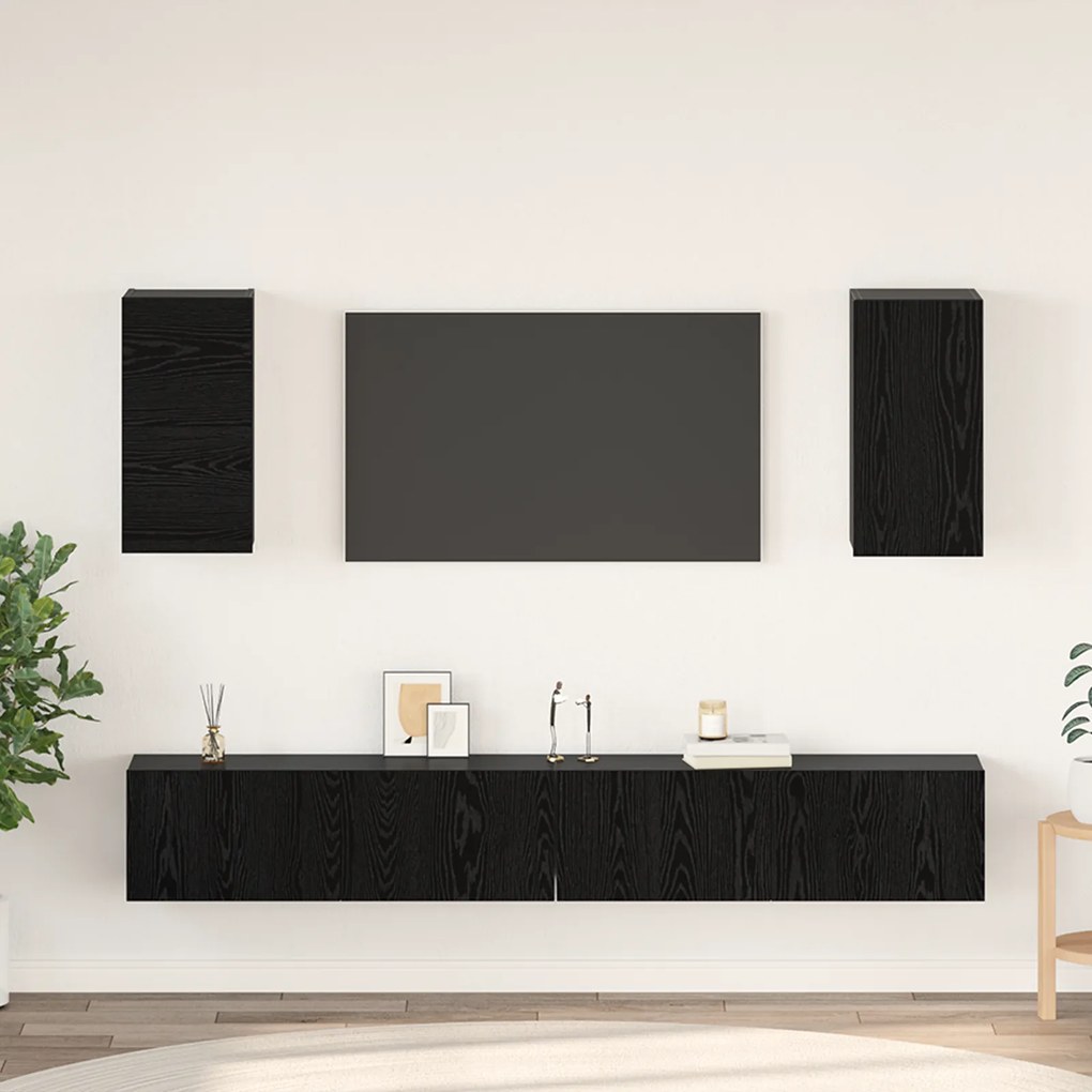 vidaXL Τηλεοπτική Κάβα Τοίχου 6 pcs Μαύρη Δρυς Επεξεργασμένο ξύλο