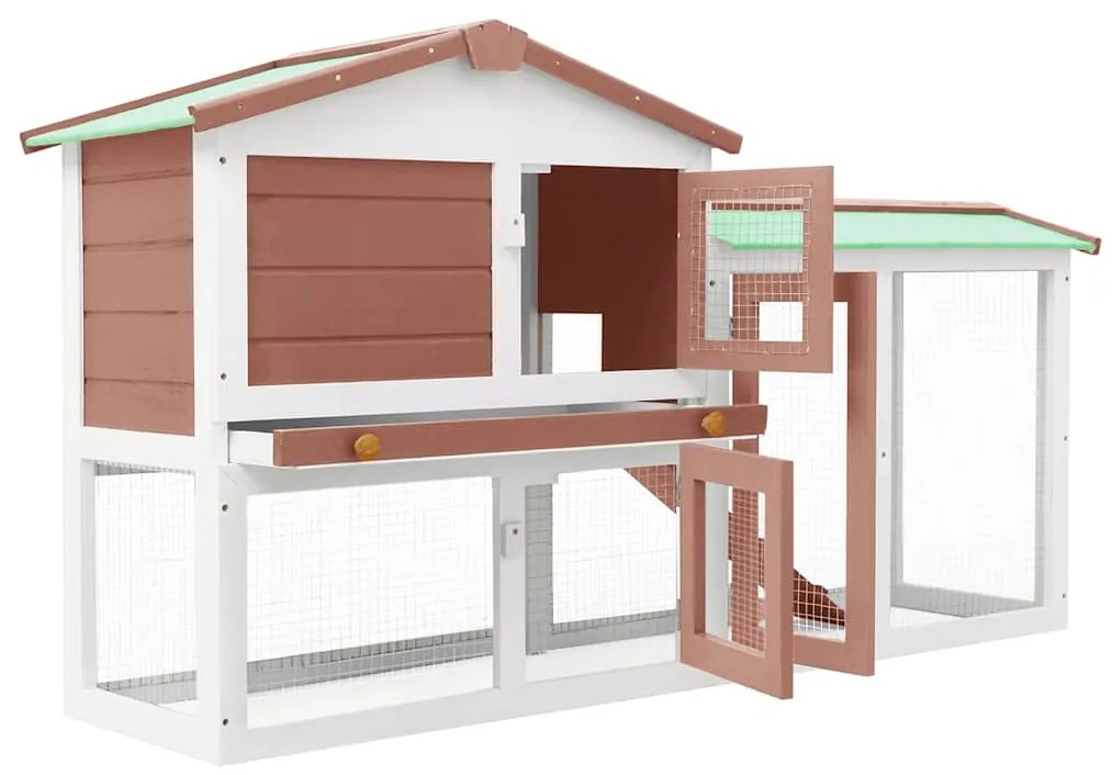 vidaXL Κλουβί Κουνελιών Μεγάλο Καφέ/Λευκό 145 x 45 x 84 εκ. Ξύλινο