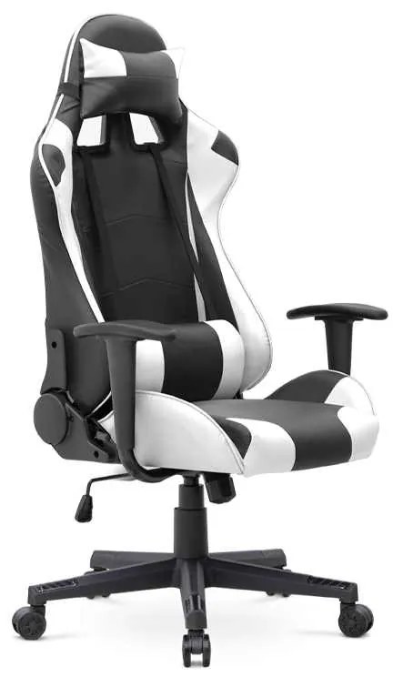 Καρέκλα γραφείου Gaming Alonso Megapap από τεχνόδερμα χρώμα λευκό - μαύρο 67x70x125/135 εκ.