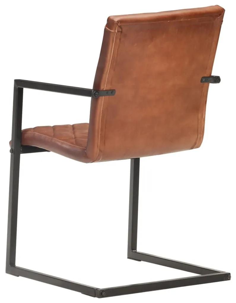 Καρέκλες Τραπεζαρίας «Πρόβολος» 4 τεμ. Καφέ από Γνήσιο Δέρμα - Καφέ