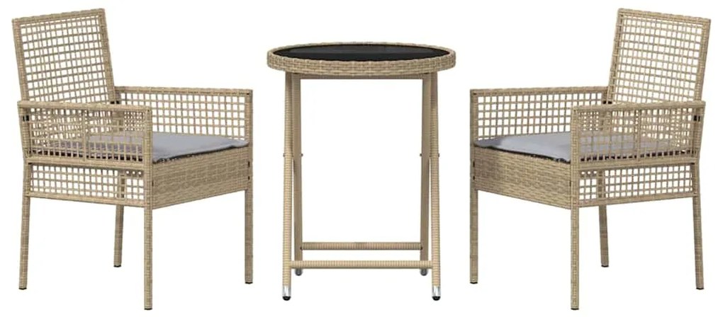 vidaXL Σετ Μπιστρό Κήπου 3 pcs Μπεζ Πολυ ράταν