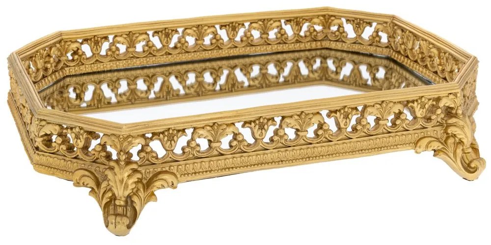 Διακοσμητικός Δίσκος Polyresin Χρυσός Με Καθρέπτη 41x32x8εκ. iliadis 89745