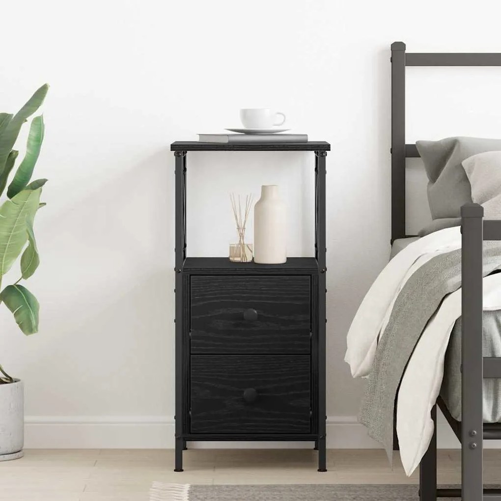 vidaXL Κομοδίνο με συρτάρι Μαύρη δρυς 34 x 35,5 x 70 εκ