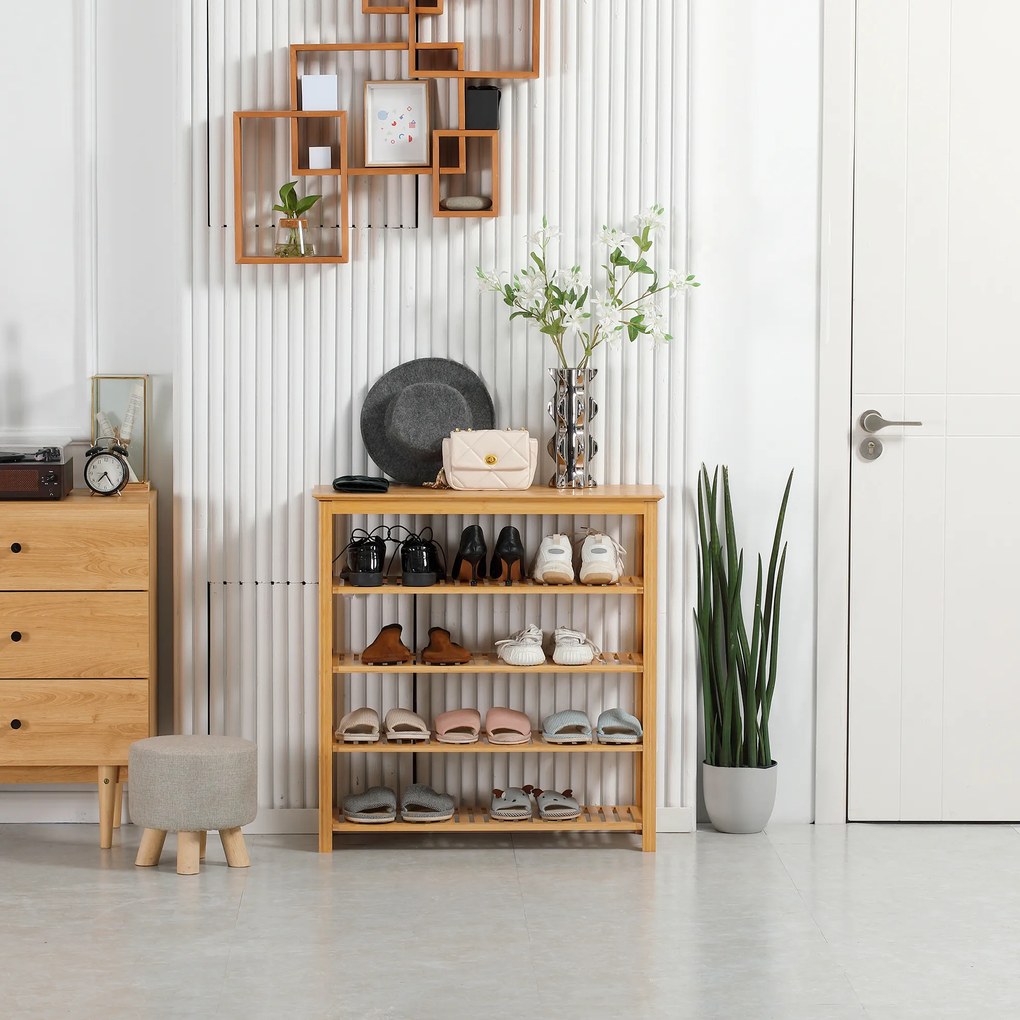 HOMCOM Ράφι Παπουτσιών με 4 Ράφια, Μπαμπού, Πλακέ, έως Μέγεθος EU 45, Φυσικό