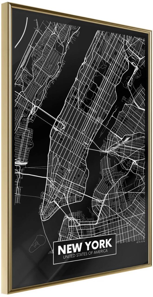 Αφίσα - City Map: New York (Dark) - 20x30 - Χρυσό - Χωρίς πασπαρτού