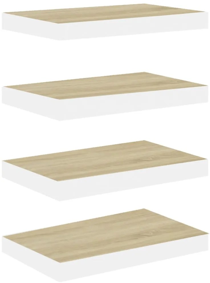 vidaXL Ράφια Τοίχου 4 τεμ. Δρυς/Άσπρο 50 x 23 x 3,8 εκ. MDF
