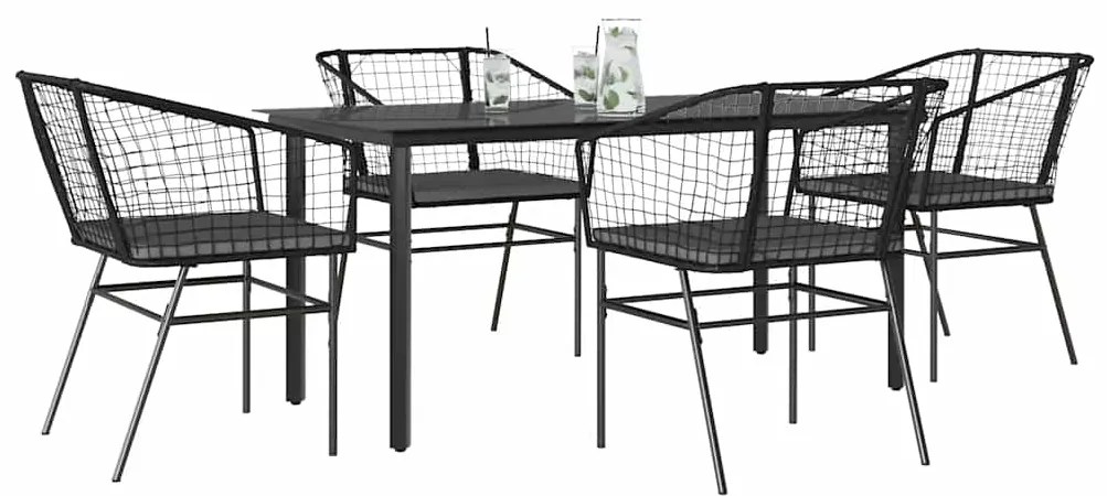 vidaXL Σετ Τραπεζαρίας Κήπου 5Τεμ. Μαύρο Συνθ.Ρατάν/Γυαλί με Μαξιλάρια