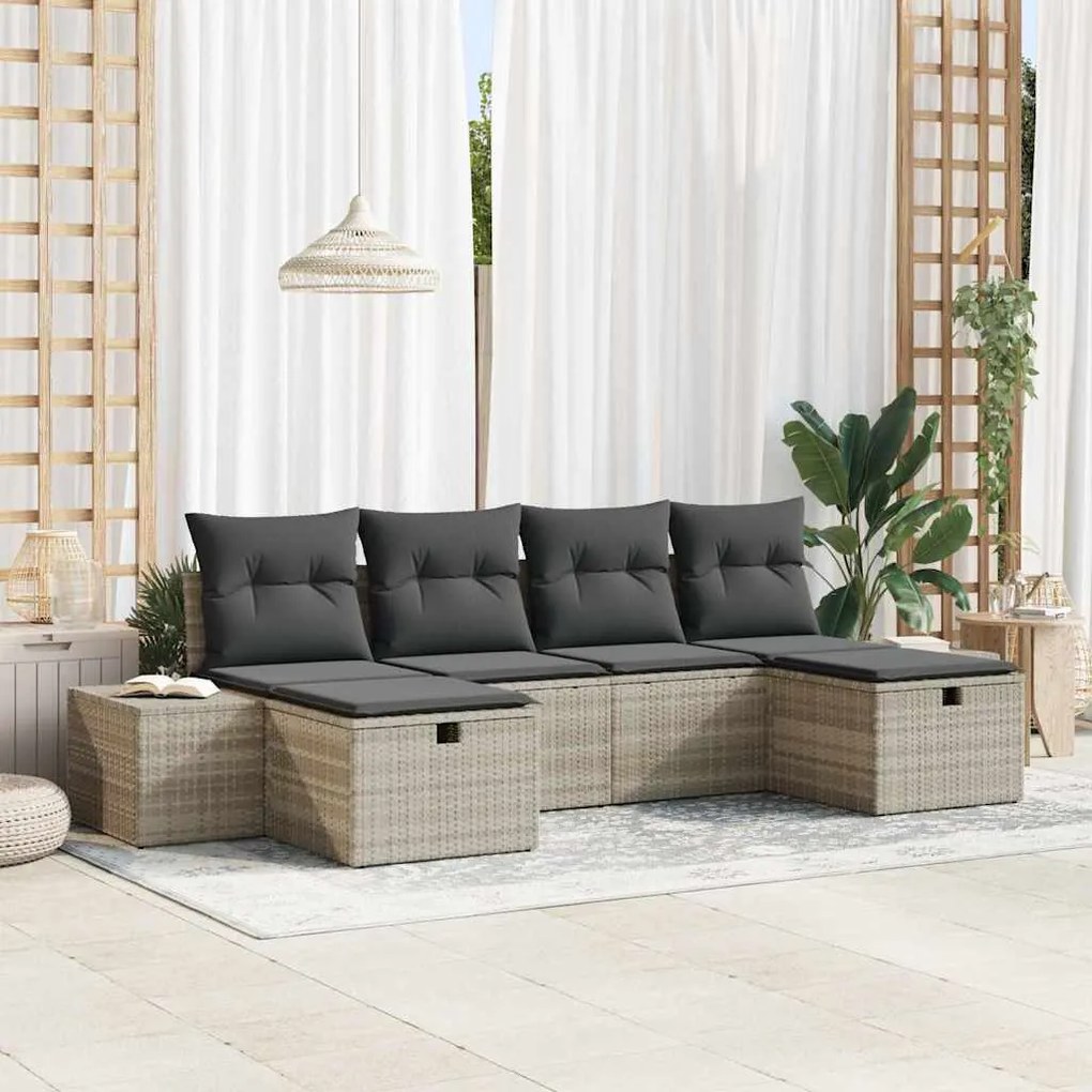 vidaXL Σετ Καναπέ Κήπου με μαξιλάρι 6 pcs Ανοιχτό γκρι Πολυ ράταν