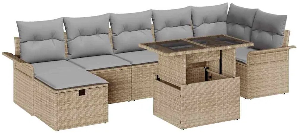 vidaXL Σετ Καναπέ Κήπου με μαξιλάρι 8 pcs Μπεζ Πολυ ράταν