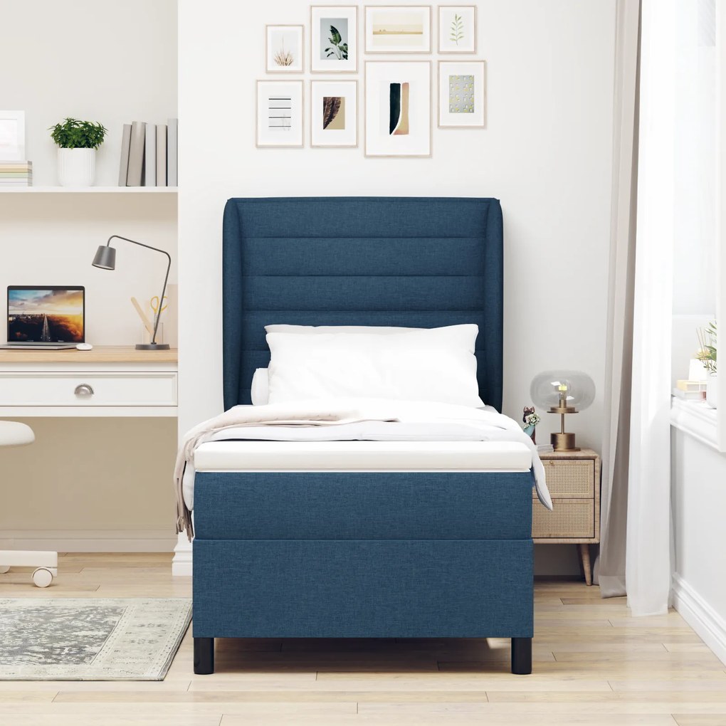 vidaXL Κρεβάτι Box Spring με Στρώμα Μπλε 90x200 εκ. Υφασμάτινο