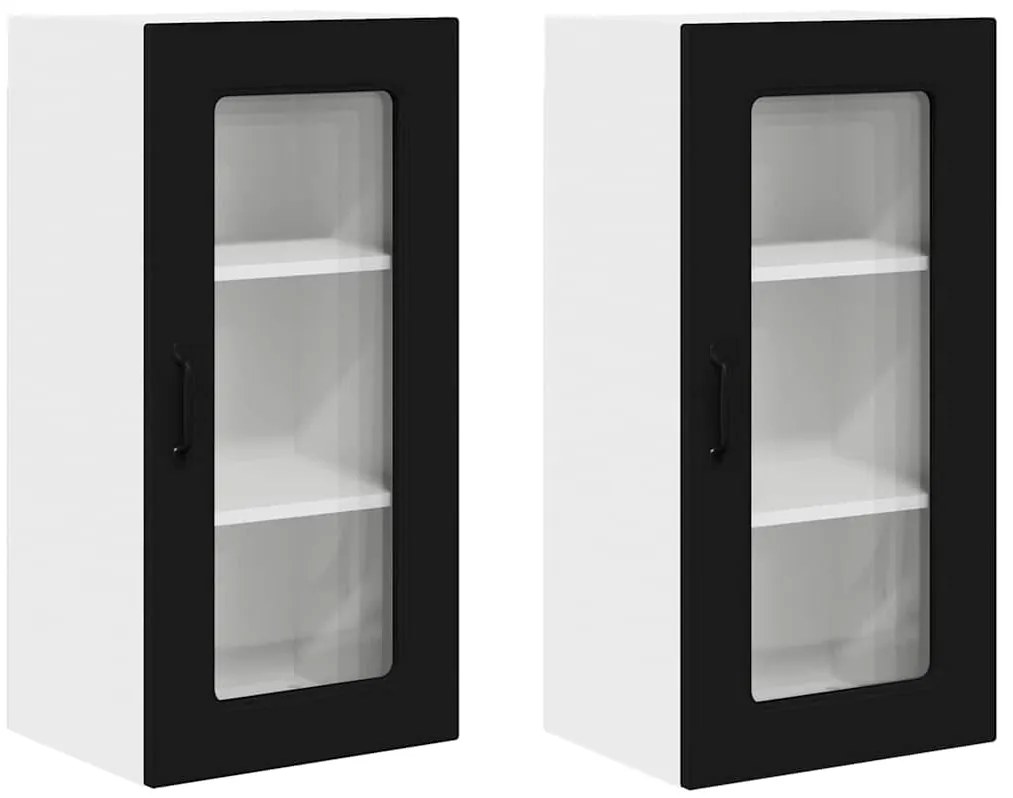 vidaXL Κρεμαστό ντουλάπι κουζίνας με ράφι 2 pcs Μαύρο 40 x 31 x 80 εκ.