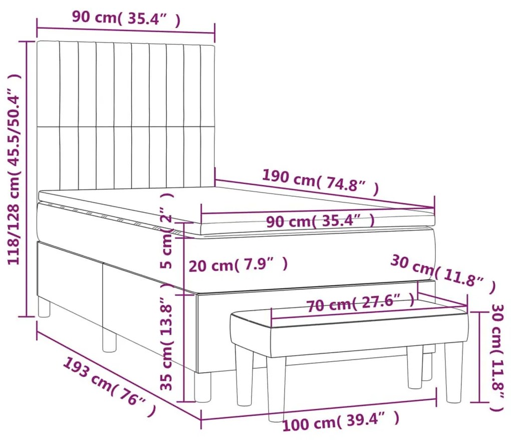 Κρεβάτι Boxspring με Στρώμα Κρεμ 90x190 εκ.Υφασμάτινο - Κρεμ