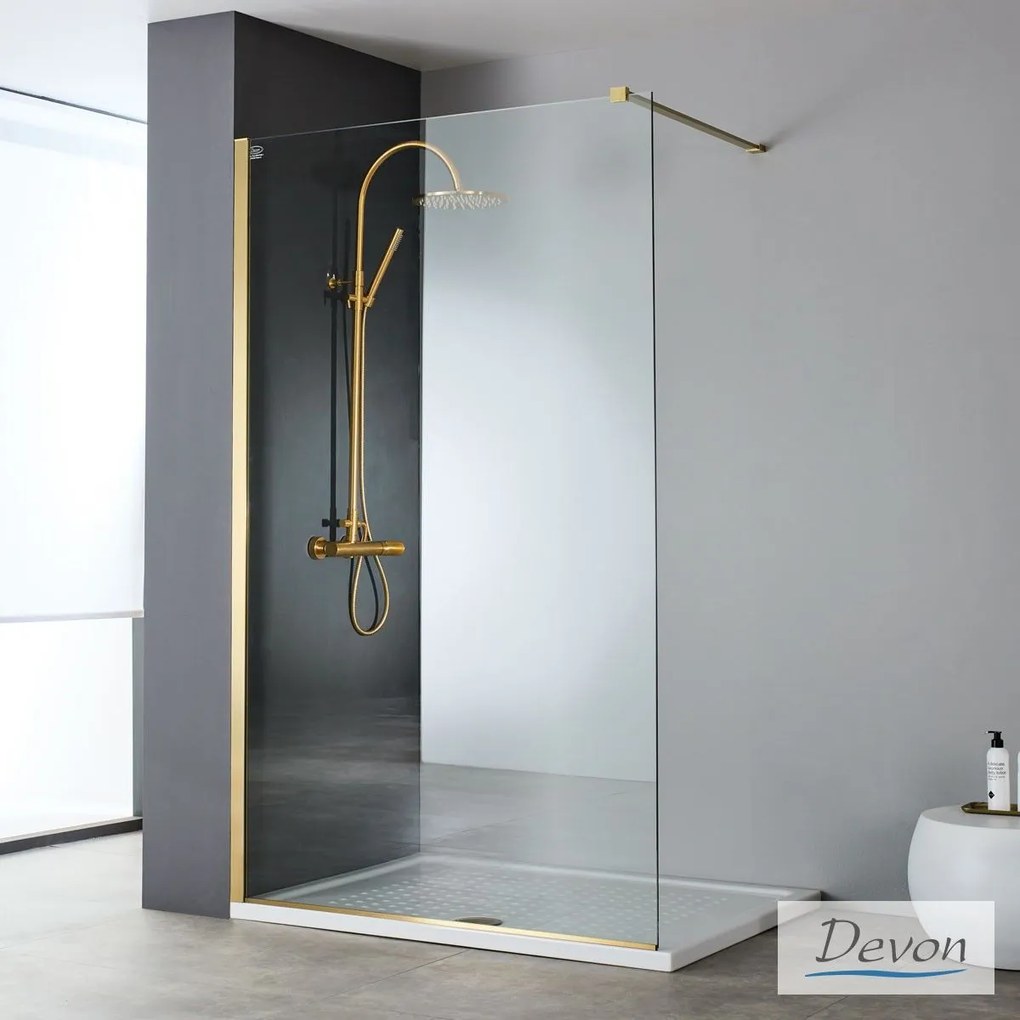 DEVON IWIS WALK-IN IW70C-211 Διαχωριστικό Κρύσταλλο Ντουζιέρας με βραχίονα στήριξης Gold Brushed PVD 67-69 εκ. - ύψος 200 εκ