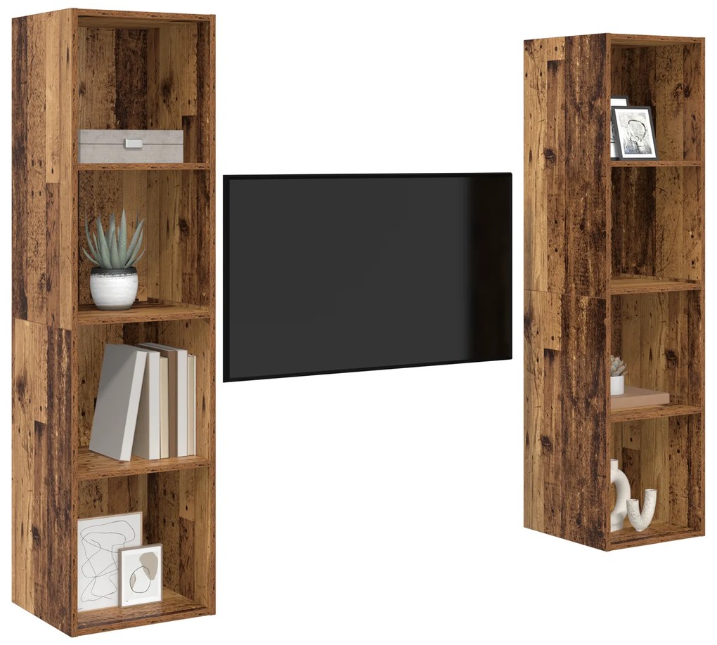 vidaXL Σετ επίπλου τηλεόρασης Επιτοίχιο 2 pcs Καφέ 37 x 37 x 142.5 εκ