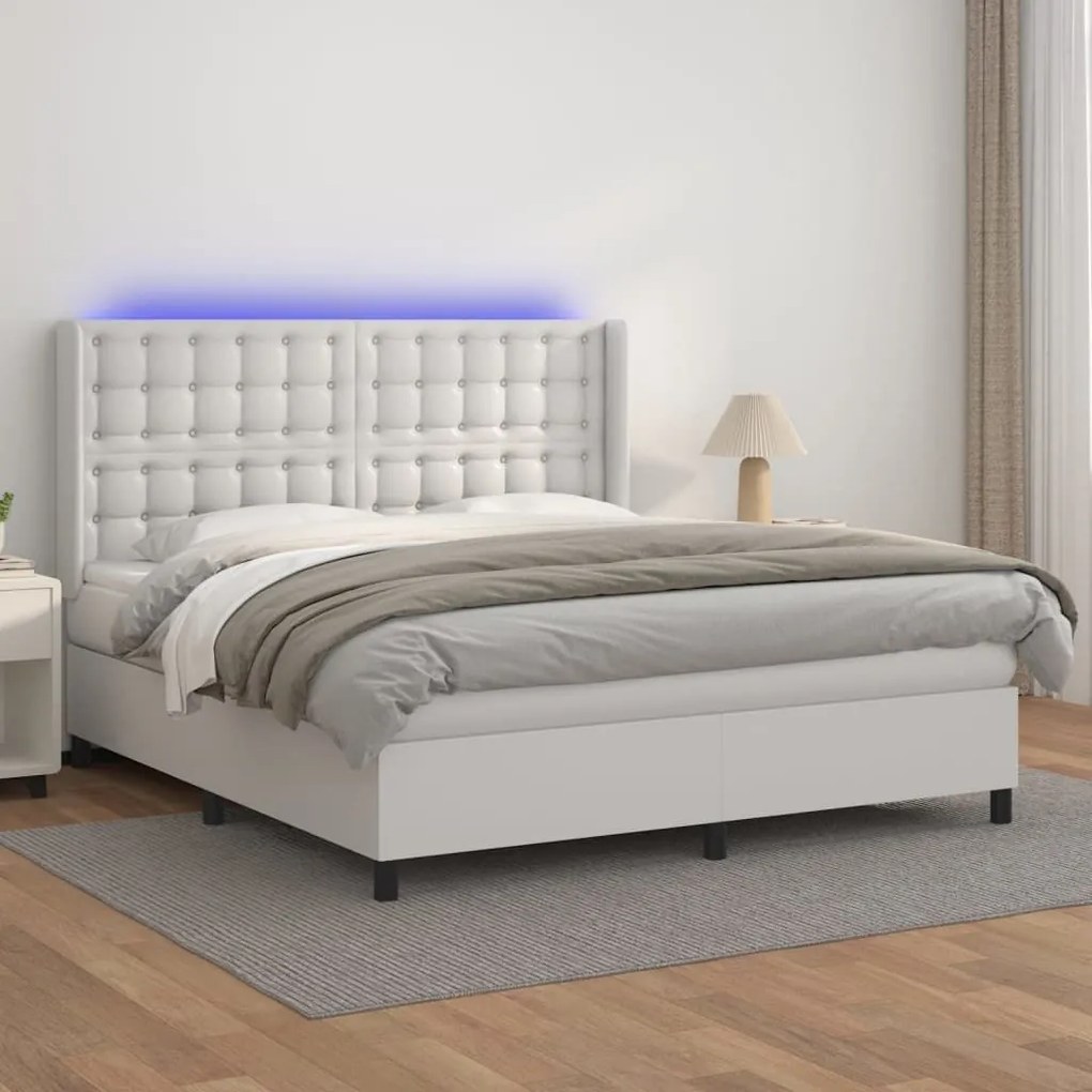 ΚΡΕΒΑΤΙ BOXSPRING ΜΕ ΣΤΡΩΜΑ &amp; LED ΛΕΥΚΟ 160X200 ΕΚ. ΣΥΝΘ. ΔΕΡΜΑ 3139392