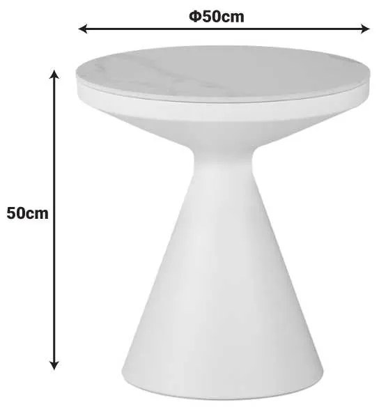 Βοηθητικό τραπέζι Coozlin Inart sintered stone σε απόχρωση λευκό μαρμάρου με λευκό μέταλλο Φ50x50εκ
