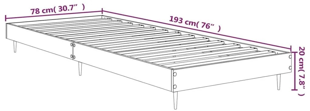 Πλαίσιο Κρεβατιού Γκρι Σκυροδέματος 75 x 190 εκ. Επεξεργ. Ξύλο - Γκρι