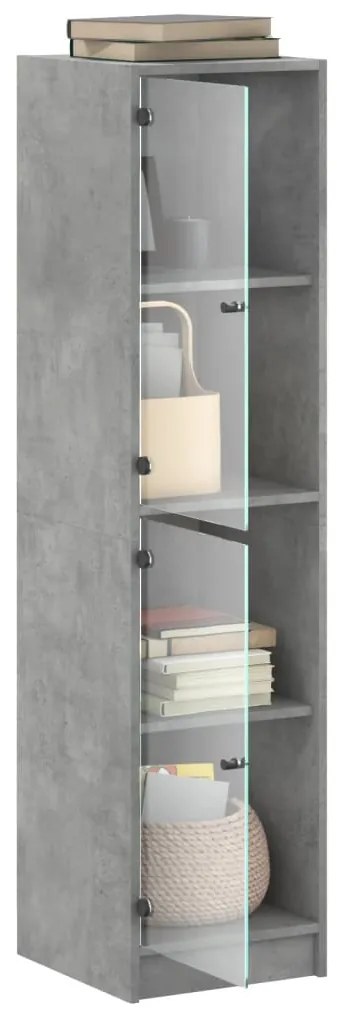 vidaXL Ντουλάπι Γκρι Σκυροδέματος 35x37x142 εκ. με Γυάλινες Πόρτες