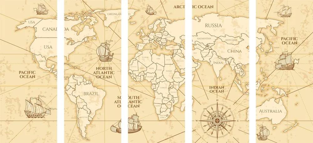 5 μέρη εικόνα χάρτη του κόσμου με βάρκες - 100x50