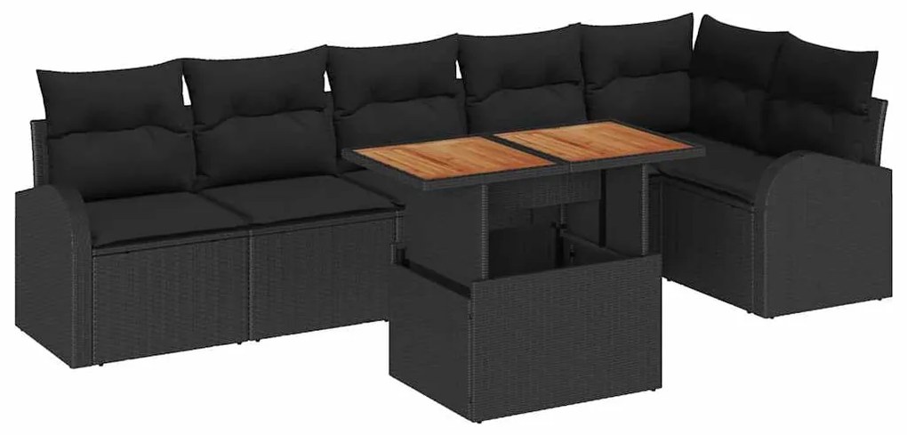 vidaXL Σετ Καναπέ Κήπου με μαξιλάρι 7 pcs Μαύρο 100 x 55 x 73 εκ