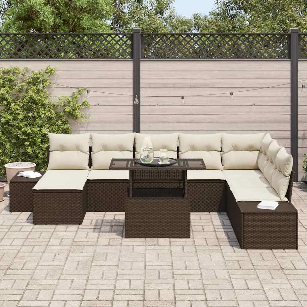 vidaXL Σετ Καναπέ Κήπου με μαξιλάρι 9 pcs Καφέ και κρεμ