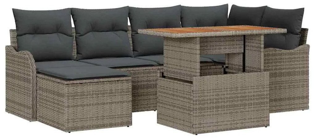vidaXL Σετ Καναπέ Κήπου με αποθήκευση 7 pcs Γκρι Πολυ ράταν