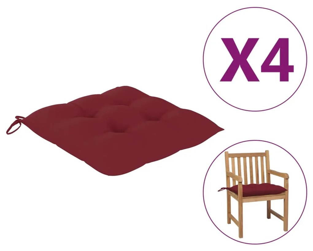 vidaXL Μαξιλάρια Καρέκλας 4 τεμ. Μπορντό 50 x 50 x 7 εκ. Υφασμάτινα