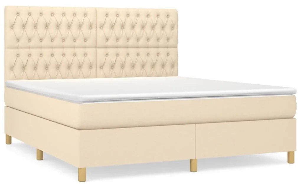 vidaXL Κρεβάτι Boxspring με Στρώμα Κρεμ 180x200 εκ. Υφασμάτινο