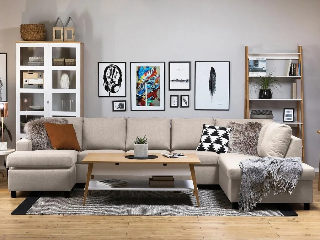 Γωνιακός Καναπές Scandinavian Choice C157, Ανοιχτό καφέ, 344x199x80cm