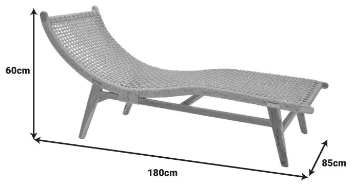 Ξαπλώστρα Rebelise σκελετός teak ξύλο και σχοινί σε φυσική απόχρωση 60x180x85εκ