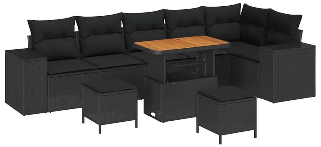 vidaXL Σετ Καναπέ Κήπου με μαξιλάρι 9 pcs Μαύρο συνθετικό ρατάν