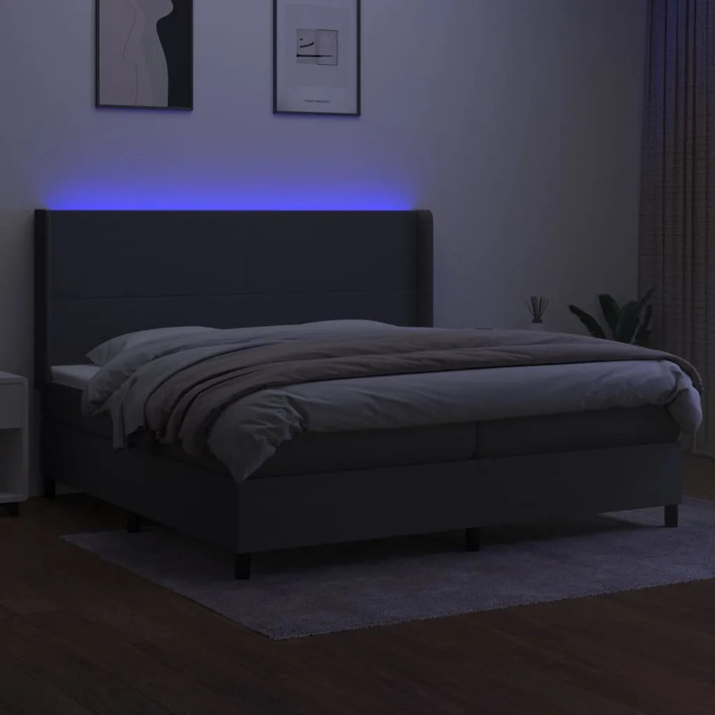 vidaXL Κρεβάτι Boxspring με Στρώμα & LED Σκ.Γκρι 200x200εκ. Υφασμάτινο